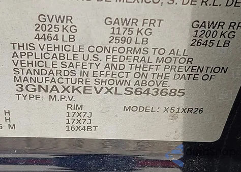 2020 Chevrolet Equinox Fwd Lt 1.5L Turbo from USA, damaged, VIN 3GNAXKEVXLS643685
